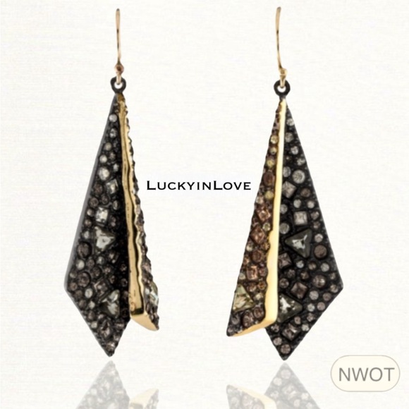 ALEXIS BITTAR• NEW Gold Black Layered Origami Spiked Shard Crystal Drop Earrings - Picture 1 of 14